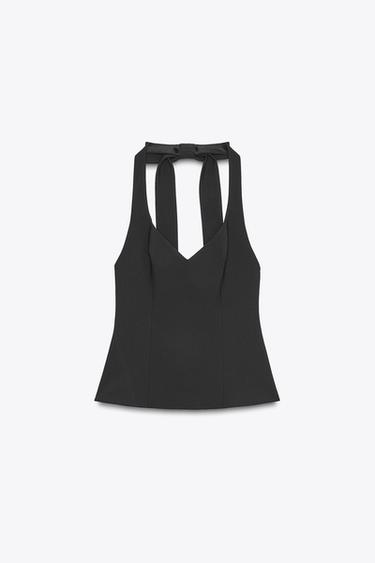 HALTER TOP WITH BACK BOW - Black by Zara
