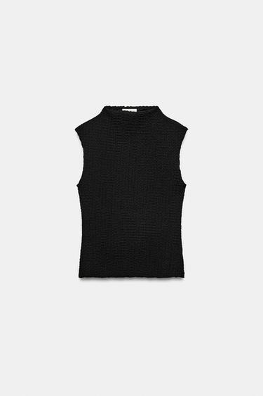 TEXTURED HIGH NECK TOP - Black by Zara - Image 5
