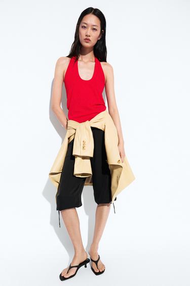 Top halter mezcla algodón modal - Rojo de Zara - Imagen 0