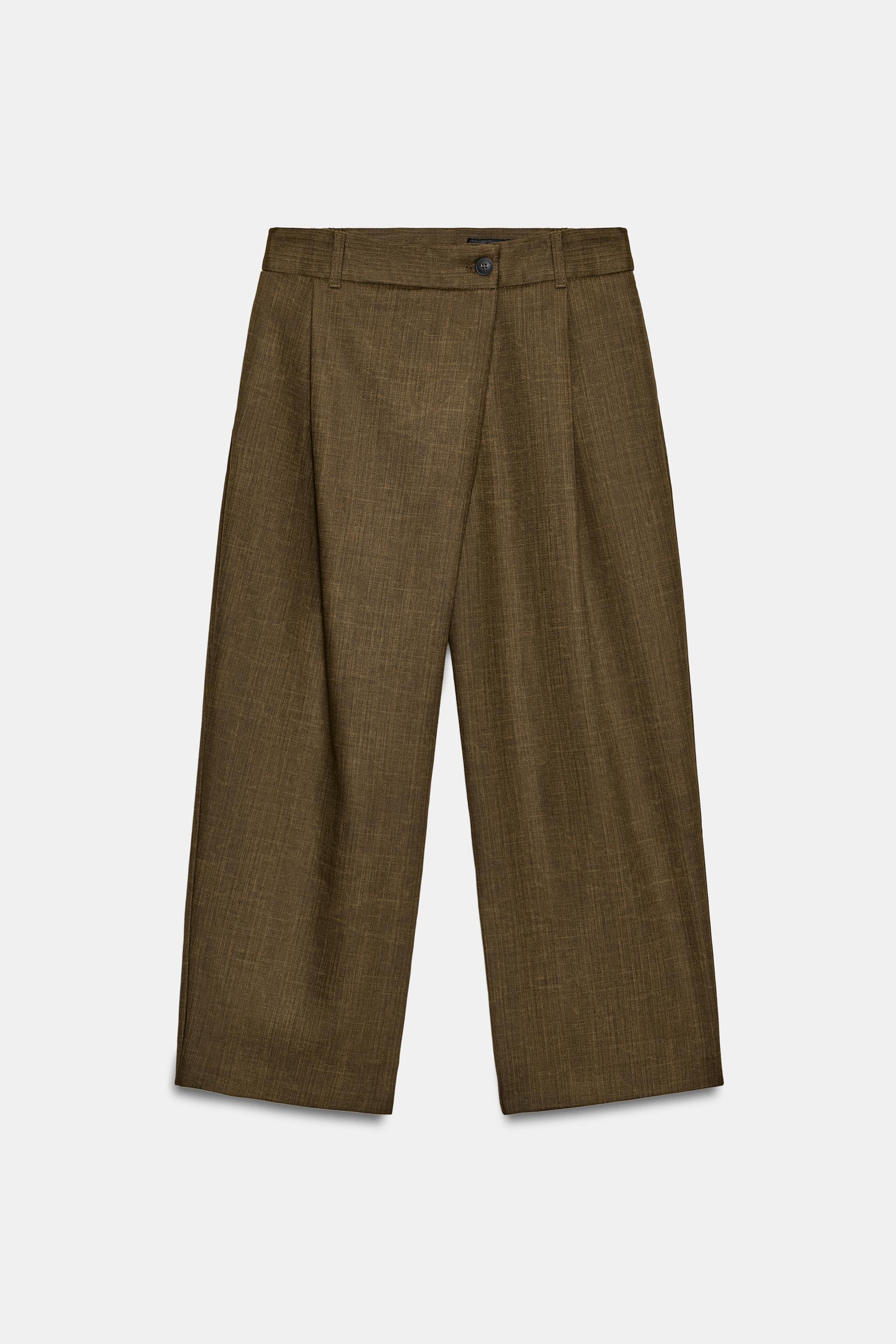 ZW COLLECTION PLEATED CROPPED PANTS - Khaki | ZARA United States