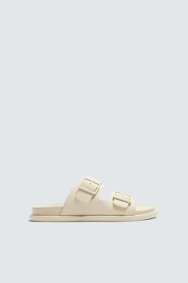 Zara DOUBLE STRAP SANDALS - Off White