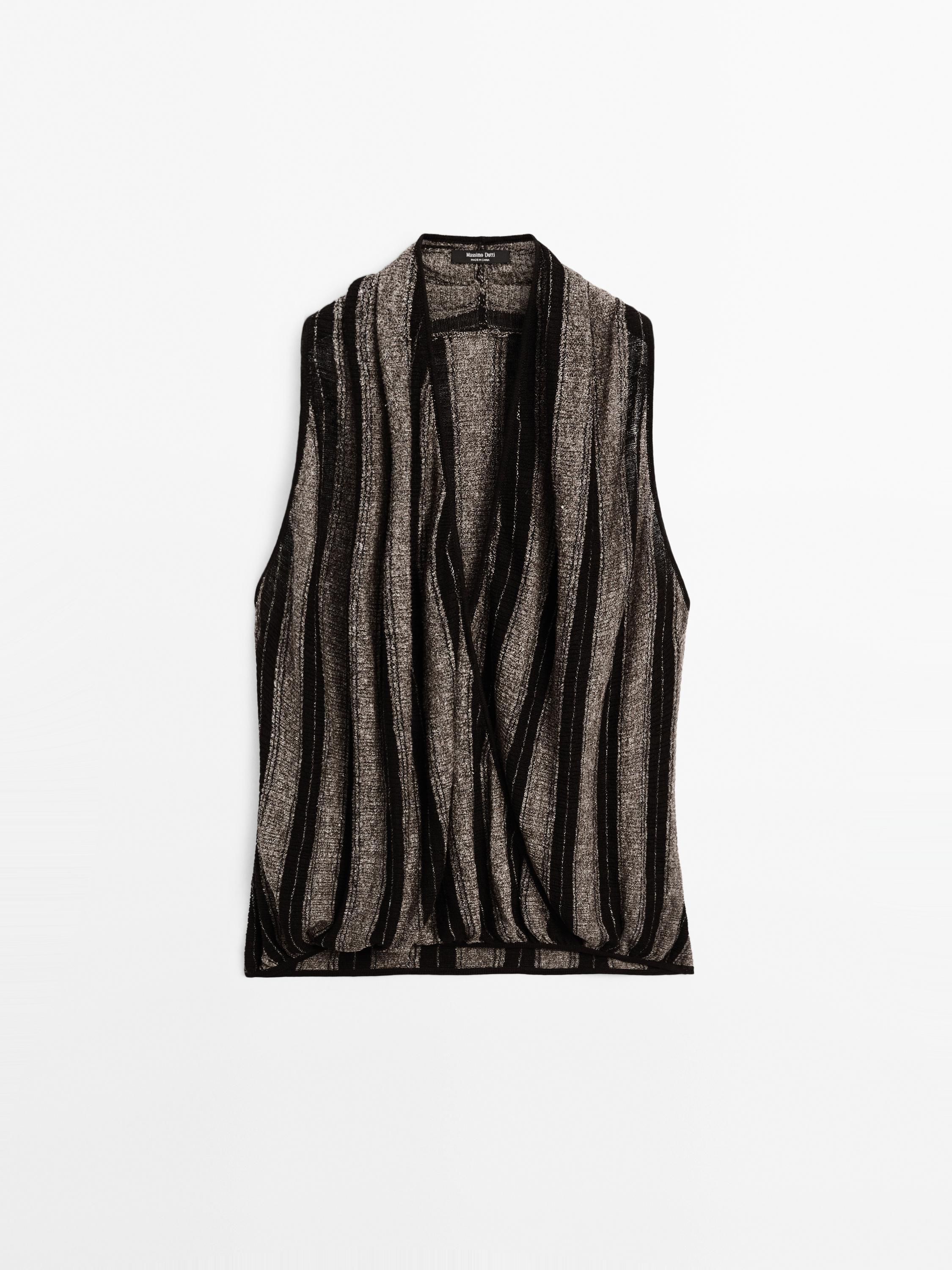 Linen blend knit crossover halter top