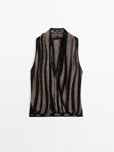 Top punto halter cruzado mezcla lino - Negro de Zara