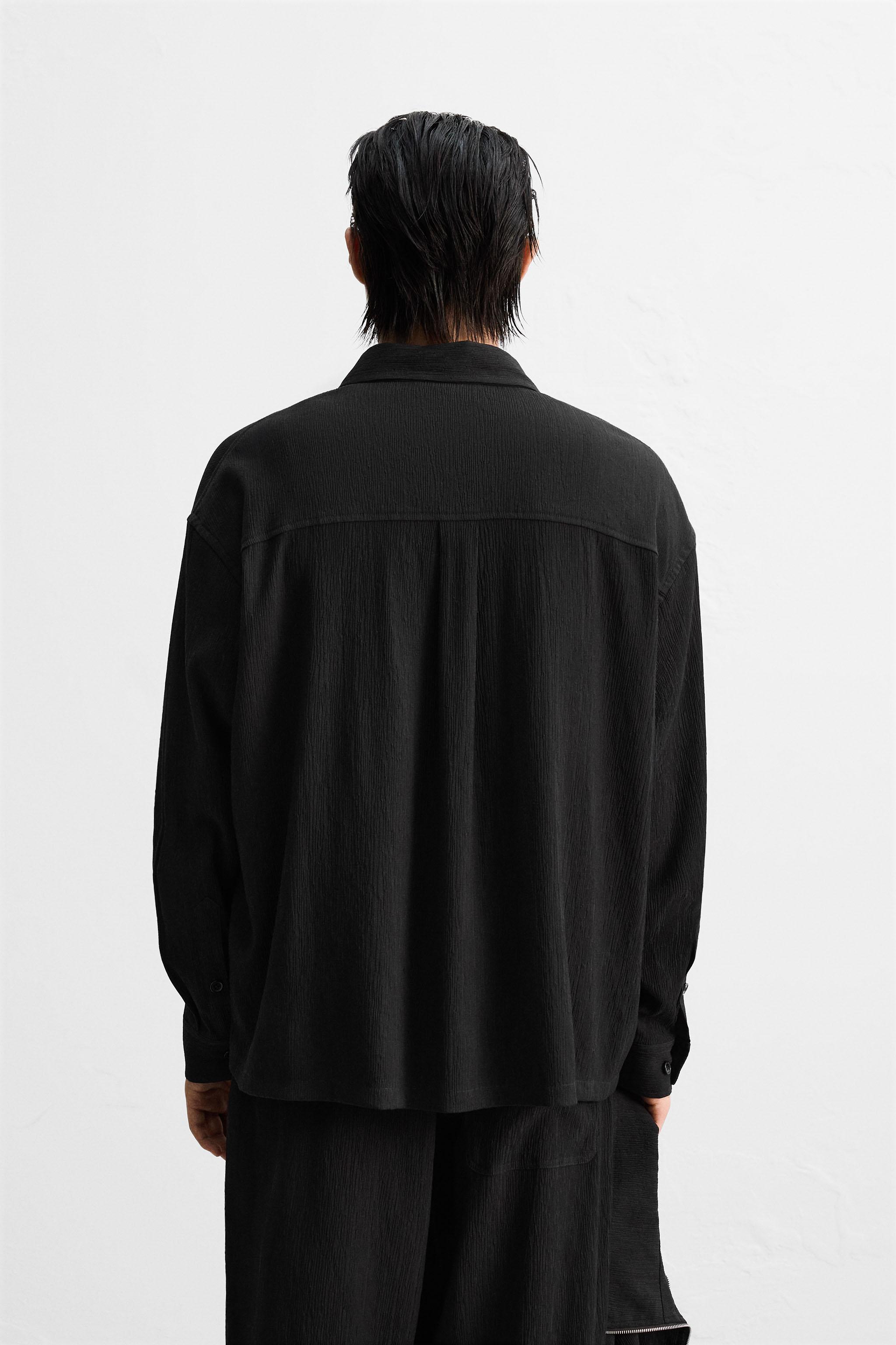 シワ加工風フルイドシャツジャケット - ブラック | ZARA Japan