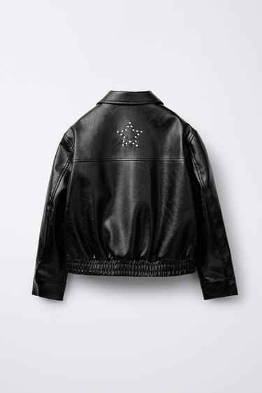 BLOUSON EN MATIÈRE SYNTHÉTIQUE AVEC CLOUS - Noir de Zara - Image 1