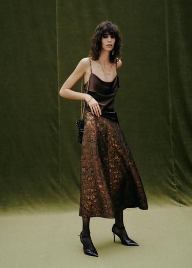 SHINY JACQUARD LAYERED SKIRT - Ochre by Zara