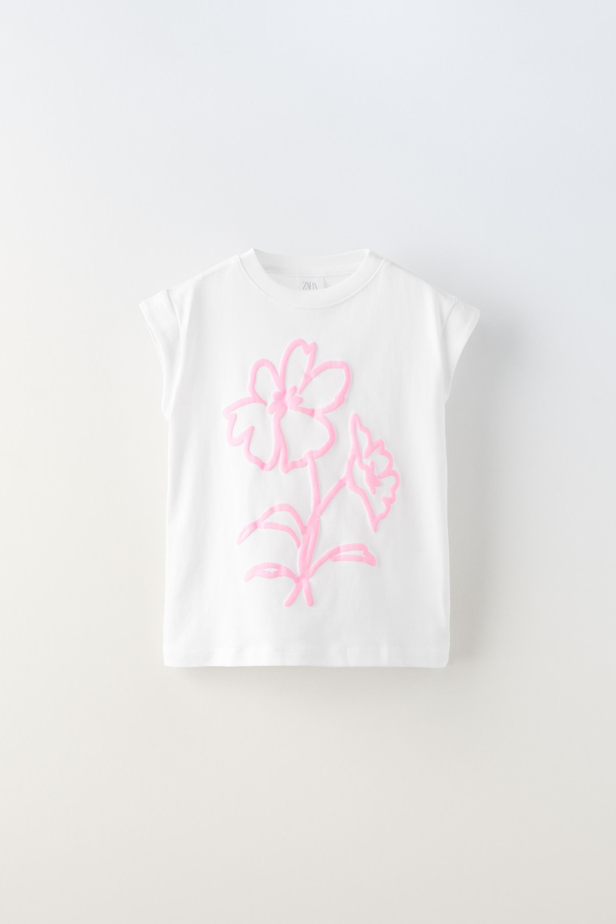 T-SHIRT WITH SHINY PRINT - Pink / White | ZARA Uzbekistan