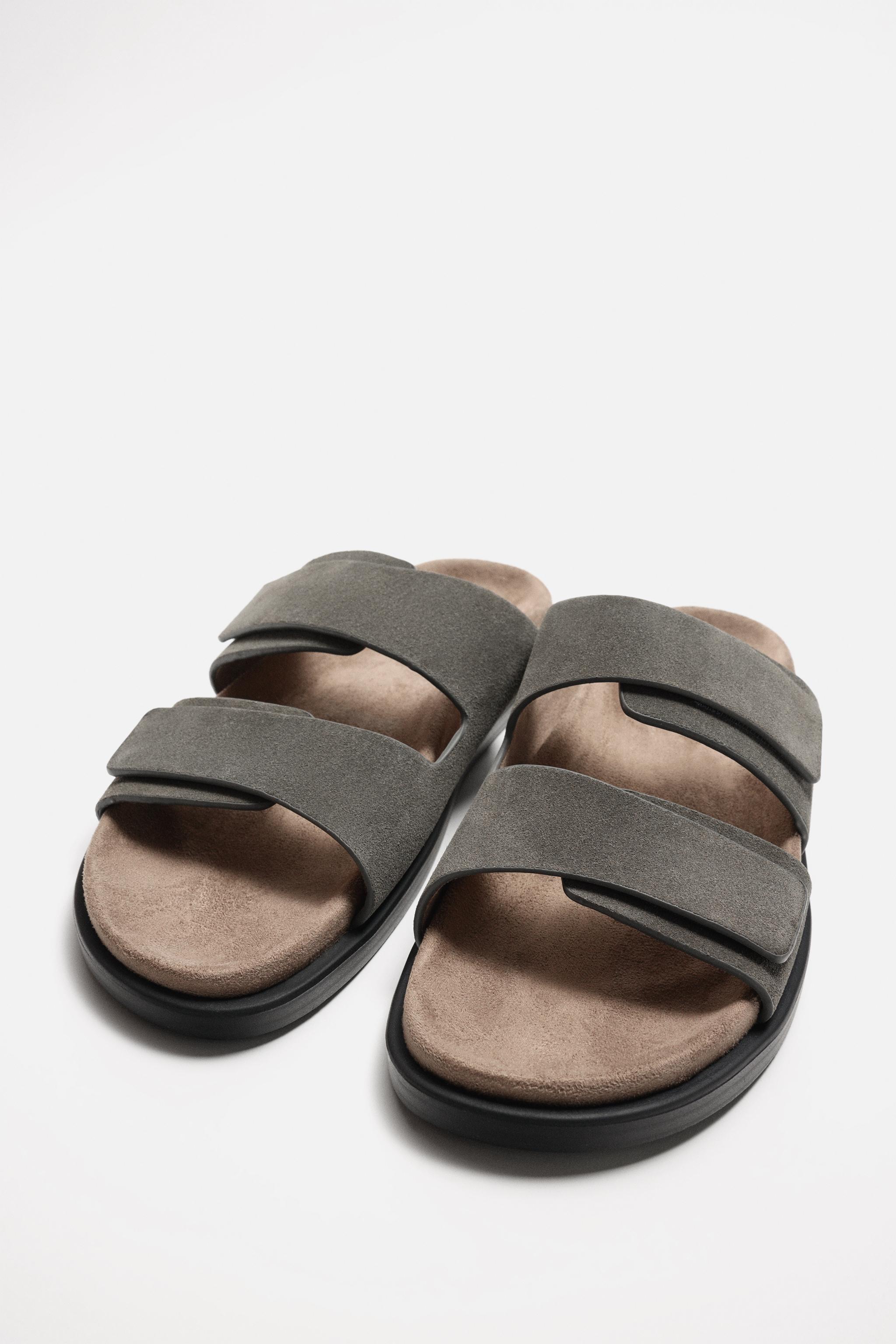 ダブルストラップ レザ サンダル - トープグレー | ZARA Japan