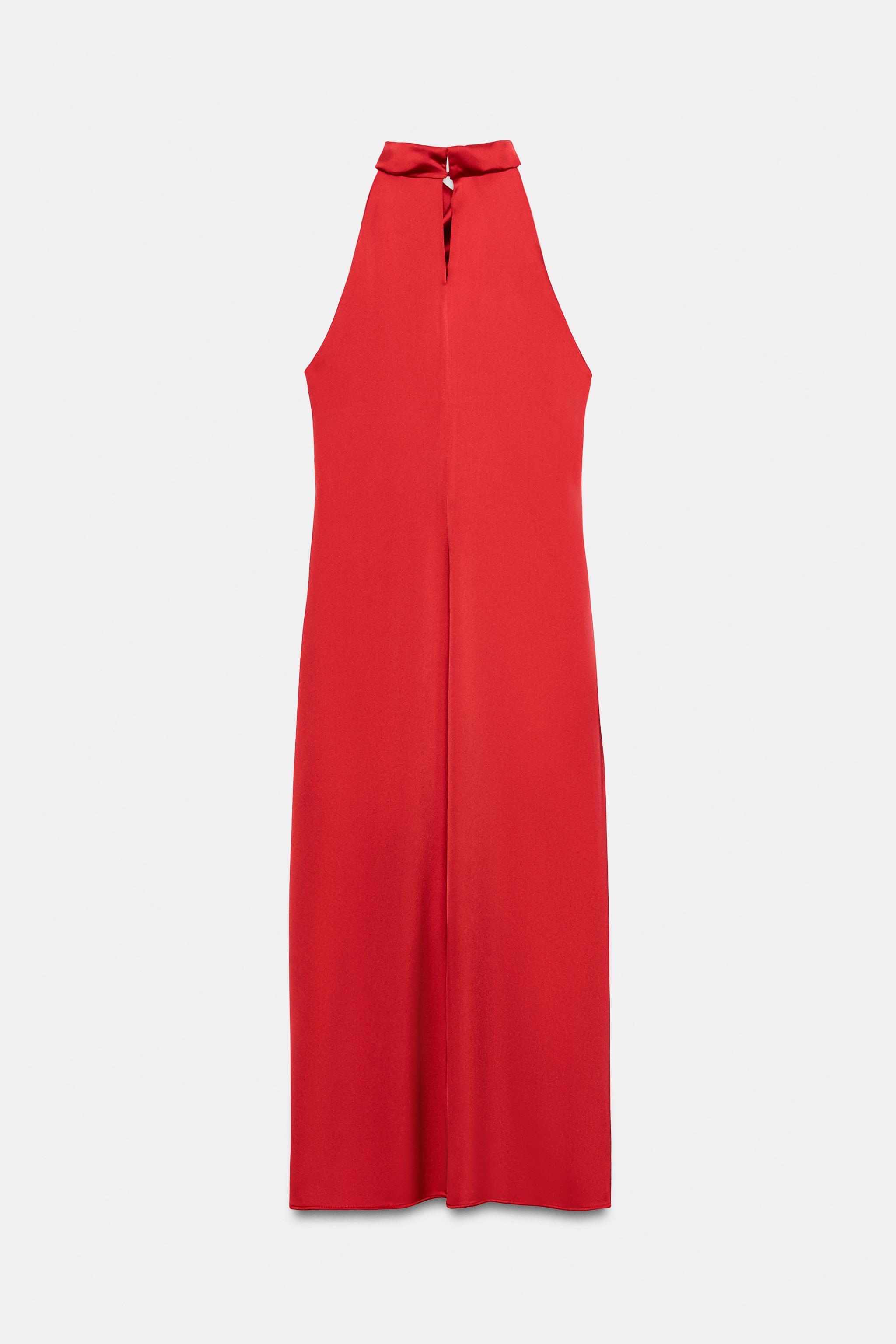 SATIN HALTER MIDI DRESS