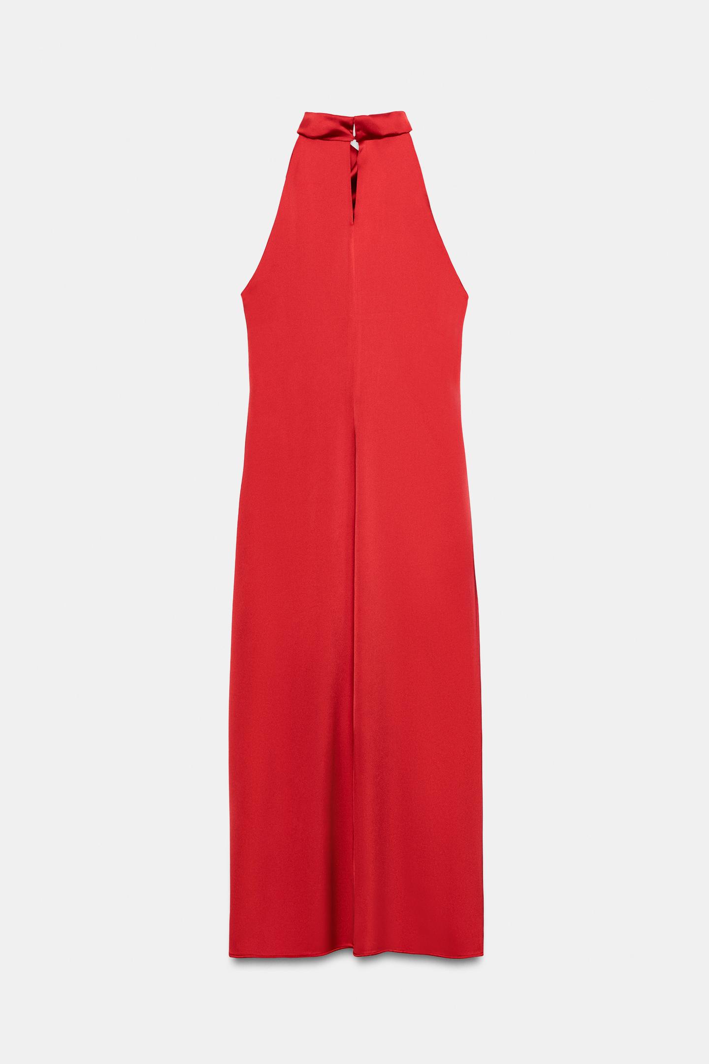 Женское платье Zara Satin Halter MIDI, цвет: Красный — фото 7