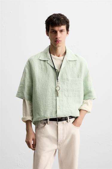 100% LINEN SHIRT - Turquoise by Zara