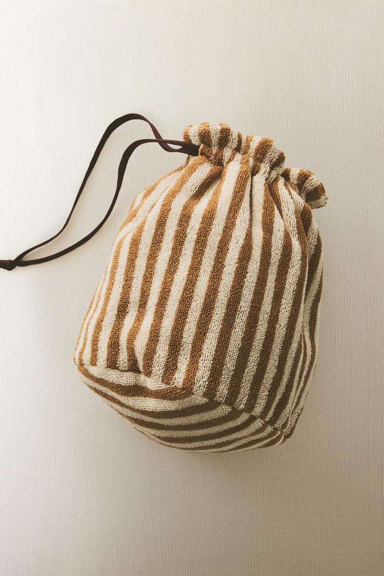 STRIPED COTTON TERRYCLOTH BAG — Mustard