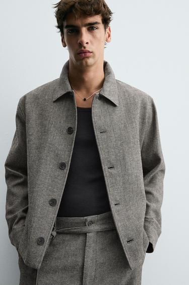 HERRINGBONE OVERSHIRT - Grey by Zara