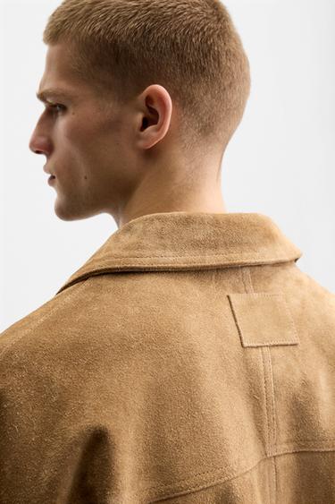 SUEDE LEATHER JACKET - Dark beige by Zara - Image 4
