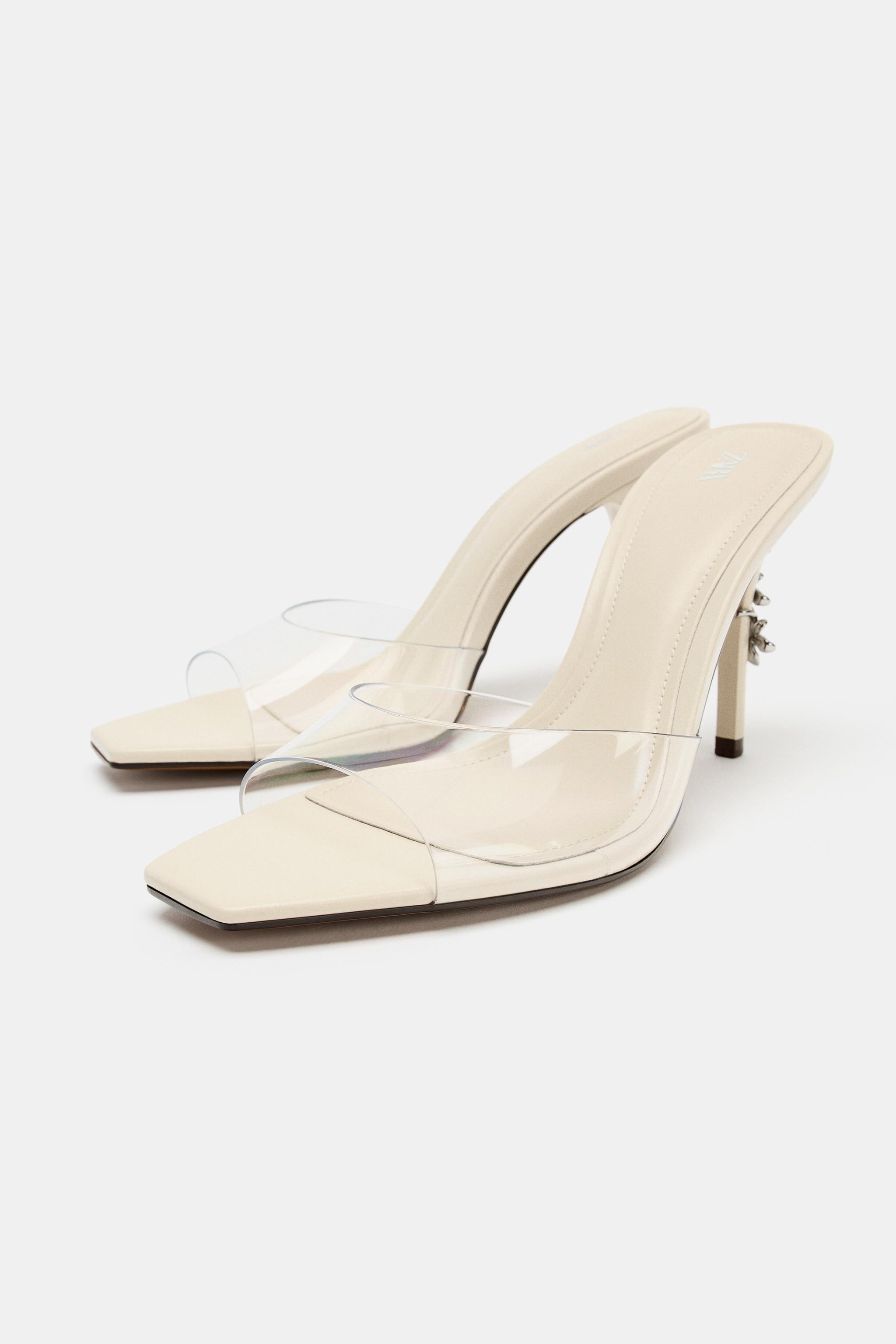 VINYL BACKLESS HEELED SANDALS
