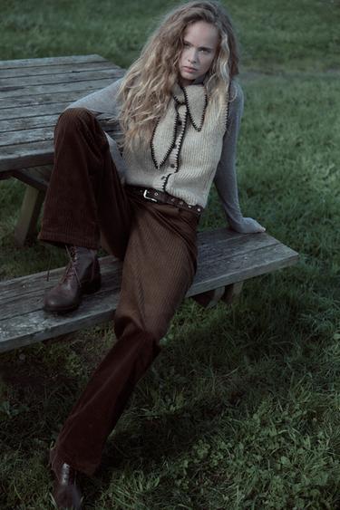 KNIT WAISTCOAT WITH BOW - Brown / Taupe by Zara