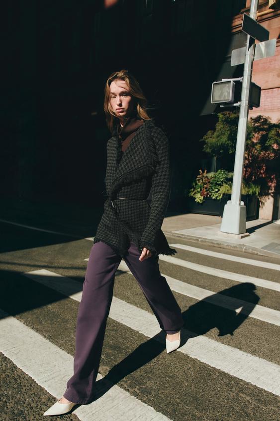 VESTE EN MAILLE Pied-de-poule CEINTURE - Noir de Zara - Image 3