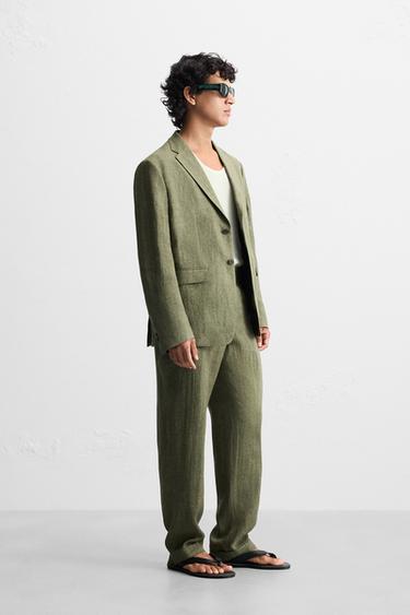 BLAZER COSTUME 100 % LIN - Kaki foncé de Zara - Image 3