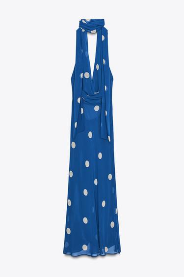 VESTIDO MIDI ESTAMPADO LUNARES - Azul / Blanco de Zara