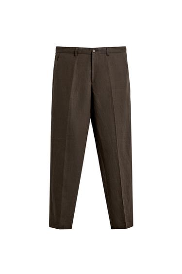 Zara 100% LINEN SUIT PANTS - Dark brown