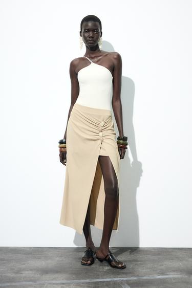 Zara BEADED PAREO SKIRT - Sand