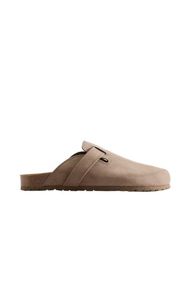 ZUECO PIEL TIRA - Gris Oscuro de Zara