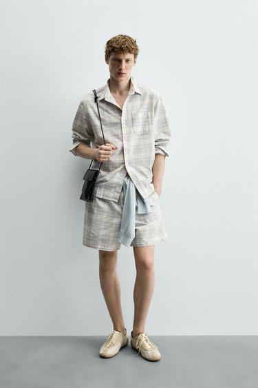 REGULAR FIT CHECK BERMUDA SHORTS - Sky blue by Zara - Image 0