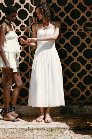 EMBROIDERED FLORAL MIDI DRESS - Oyster-white by Zara