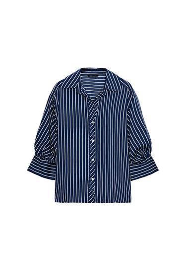 STRIPED PUFF SLEEVE SHIRT - Navy / White by Zara