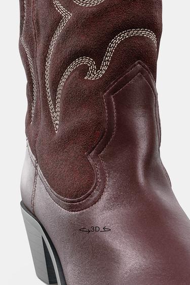 BOTTES COW-BOY EN CUIR BRODÉES - Bordeaux de Zara - Image 2