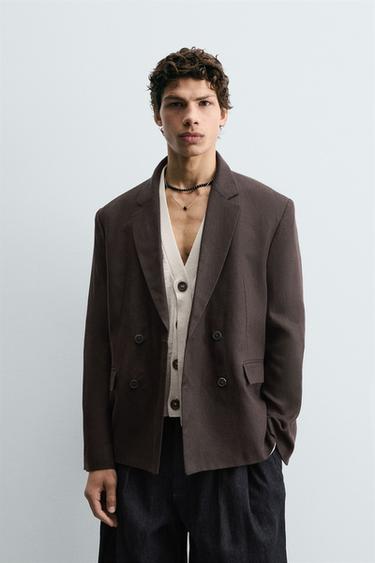 Zara SUIT JACKET IN 100% LINEN - Brown