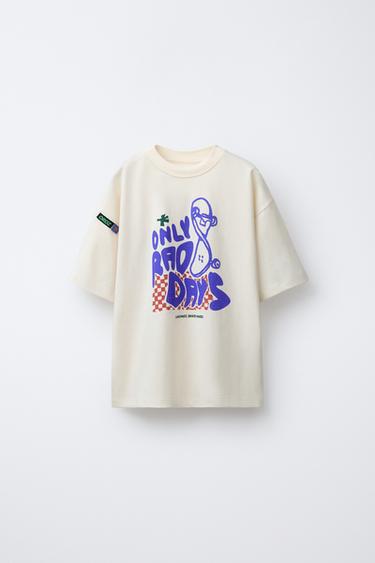 Zara PRINTED LABEL T-SHIRT - Ecru
