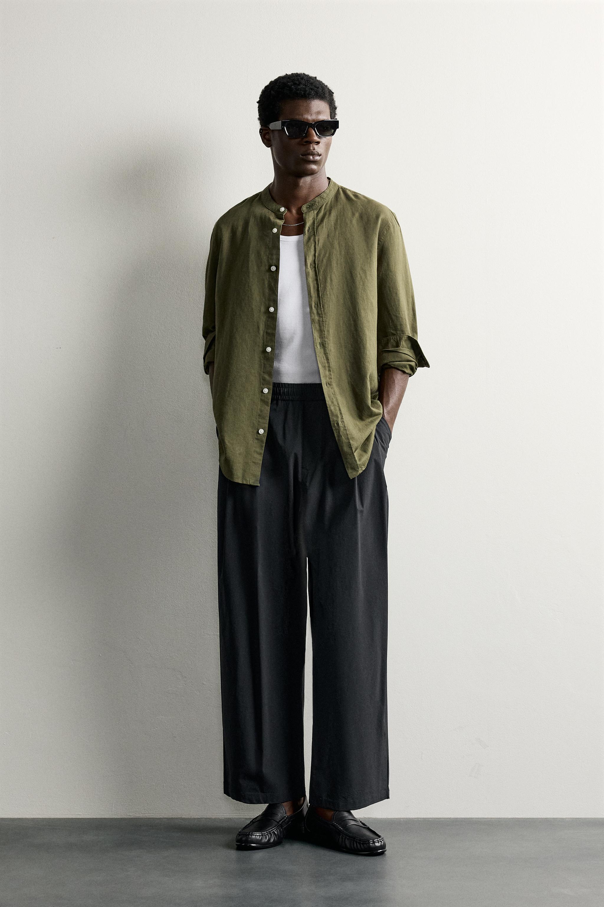Zara RELAXED FIT KETEN VE PAMUKLU GÖMLEK