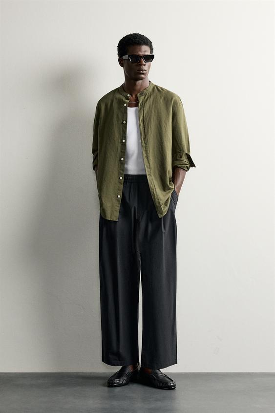 CAMISA LINO - ALGODÓN - Khaki de Zara - Imagen 0