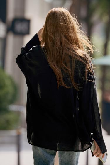 CHEMISE OVERSIZE GAZE POCHE - Noir de Zara - Image 3
