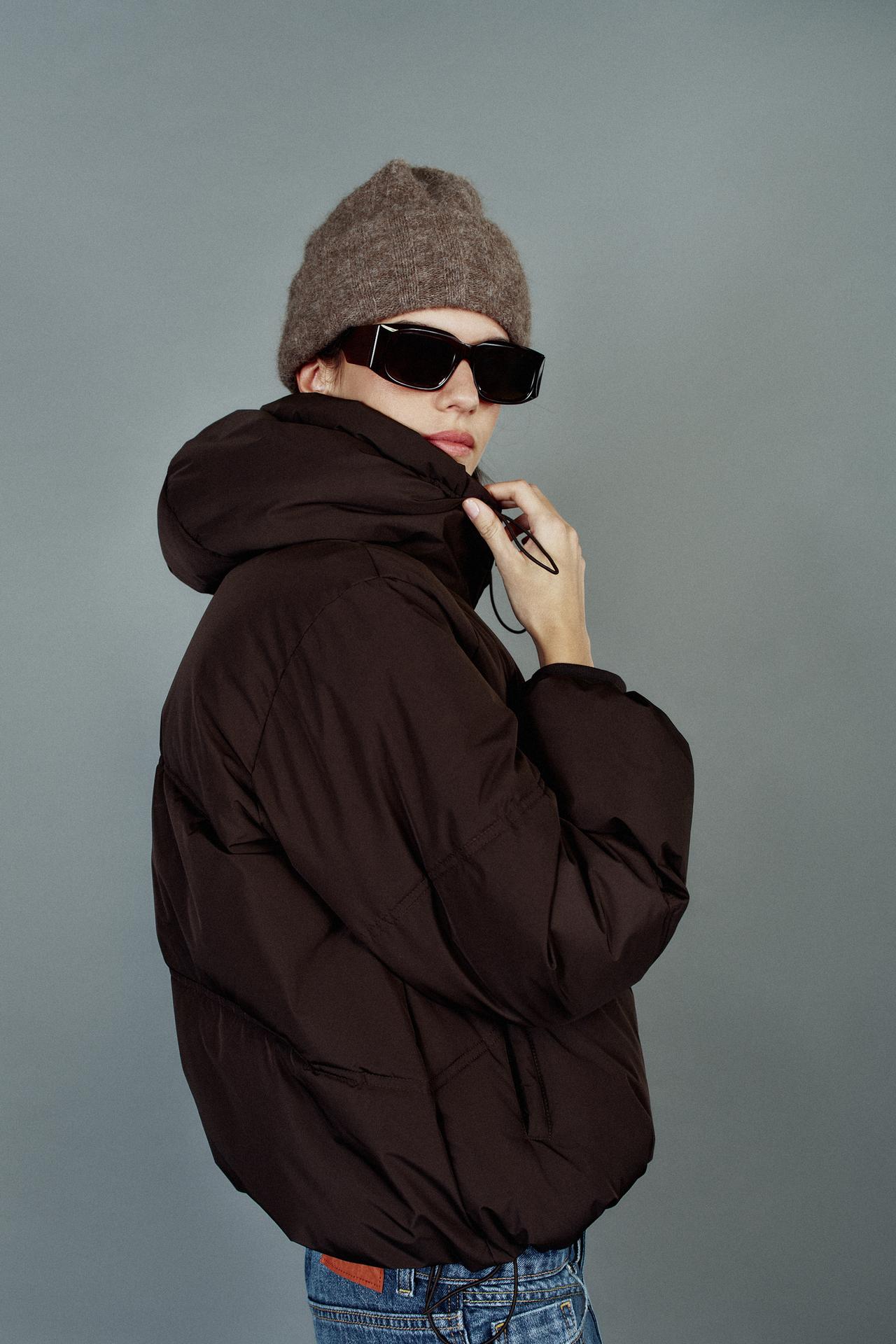 PADDED HOODIE ANORAK WATER-REPELLENT WINDPROOF — Brown