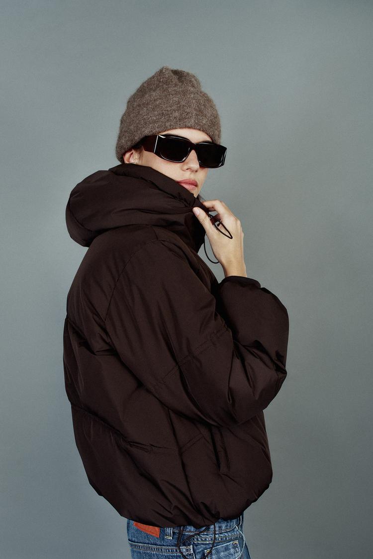 PADDED HOODIE ANORAK WATER-REPELLENT WINDPROOF — Brown