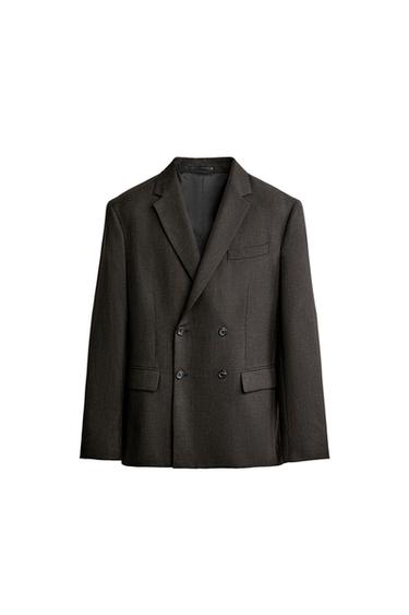 HOUNDSTOOTH WOOL BLEND DOUBLE-BREASTED SUIT BLAZER - Black / Brown by Zara
