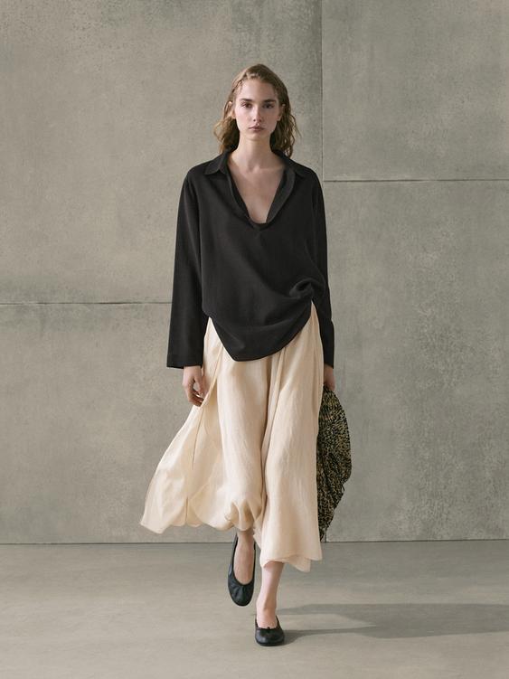 Flowing ramie blend midi skirt