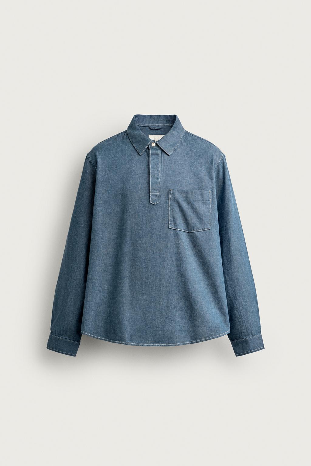 Washed Lightweight Denim Polo Shirt — Men's