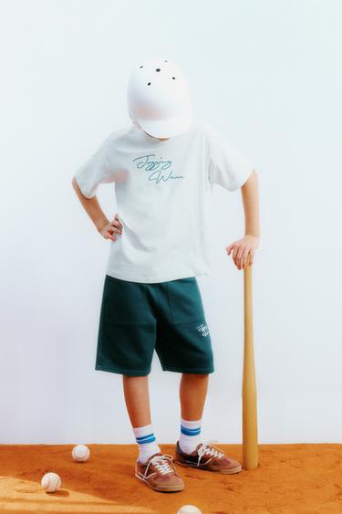 Zara EMBROIDERED JOGGING SHORTS - Green