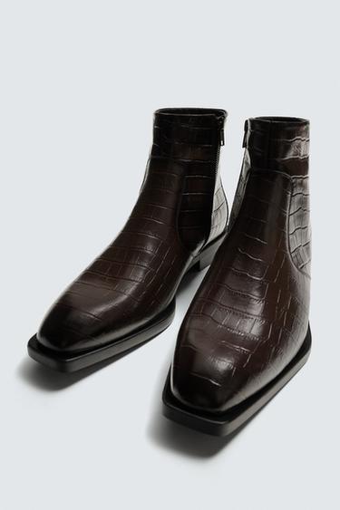 BOTTES EN CUIR GRAVÉ CROCODILE - Bordeaux de Zara - Image 1
