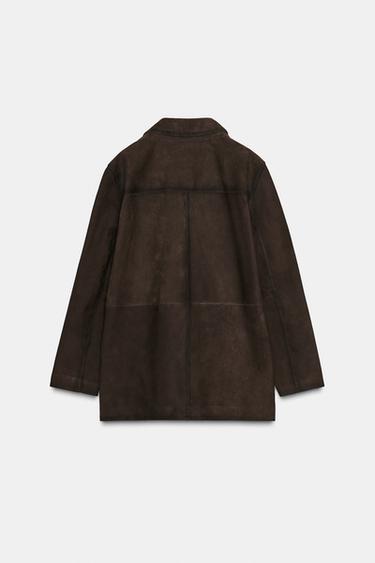 ZW COLLECTION LIMITED EDITION 100% SUEDE LEATHER BLAZER - Chocolate by Zara - Image 10