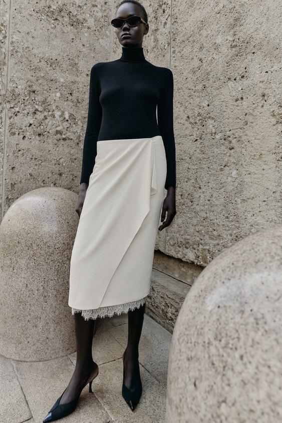 LACE WRAP MIDI SKIRT - Oyster-white by Zara - Image 0