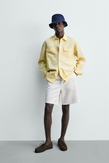 قميص قطن - لايوسيل بجيوب - أصفر الخاص بـ Zara