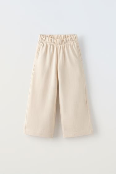 Zara BASIC WIDE LEG PANTS - Ecru