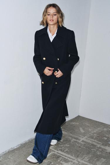 معطف طويل بمزيج صوف ZW COLLECTION - بحري داكن الخاص بـ Zara