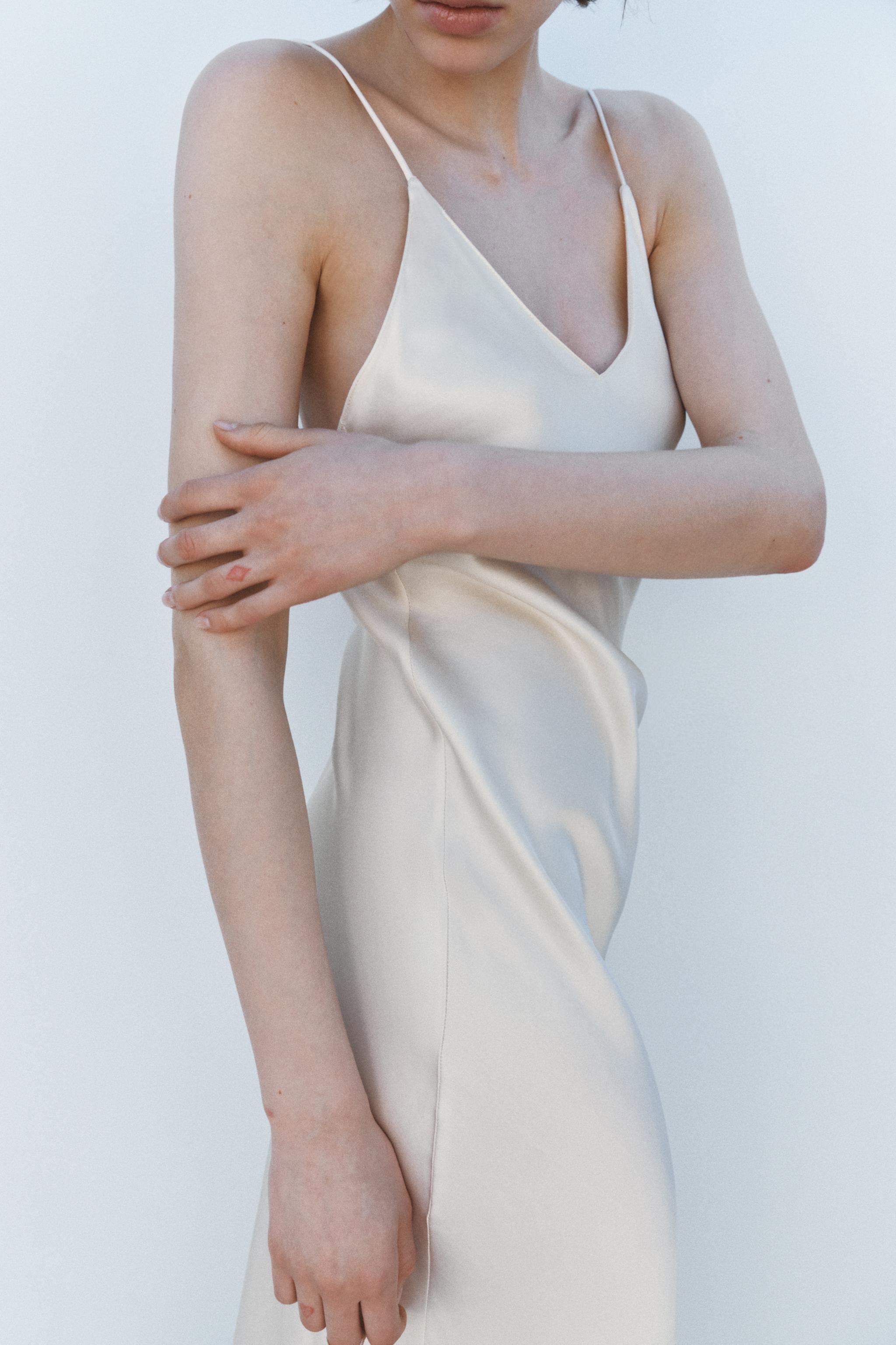 LIMITED EDITION SATIN MIDI DRESS - Oyster-white | ZARA