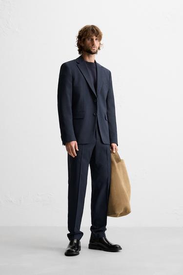 TEXTURED SUIT TROUSERS - Navy blue by Zara - Image 0