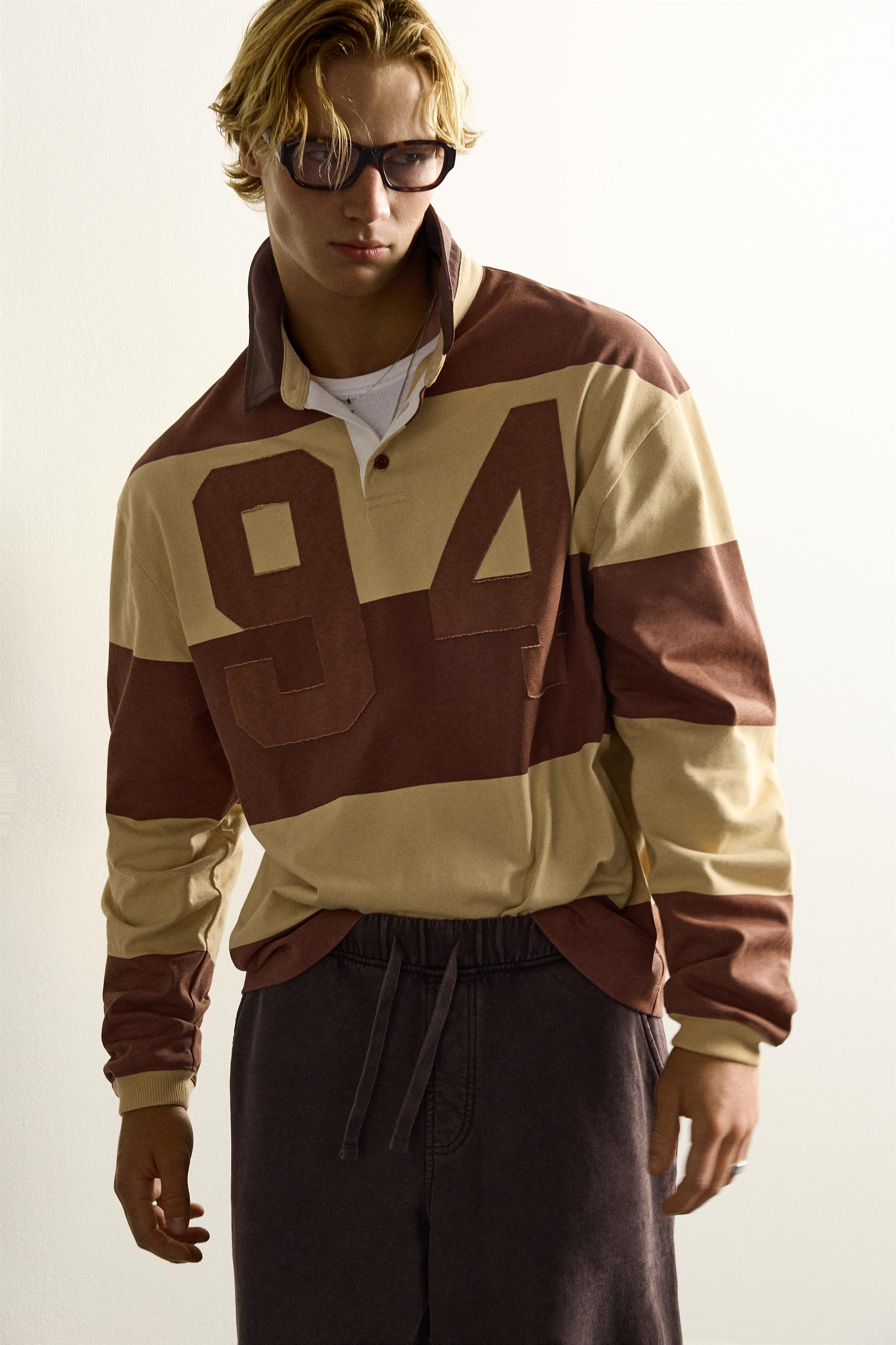 Мужские рубашки Zara STRIPED NUMBER PATCH POLO — фото 6